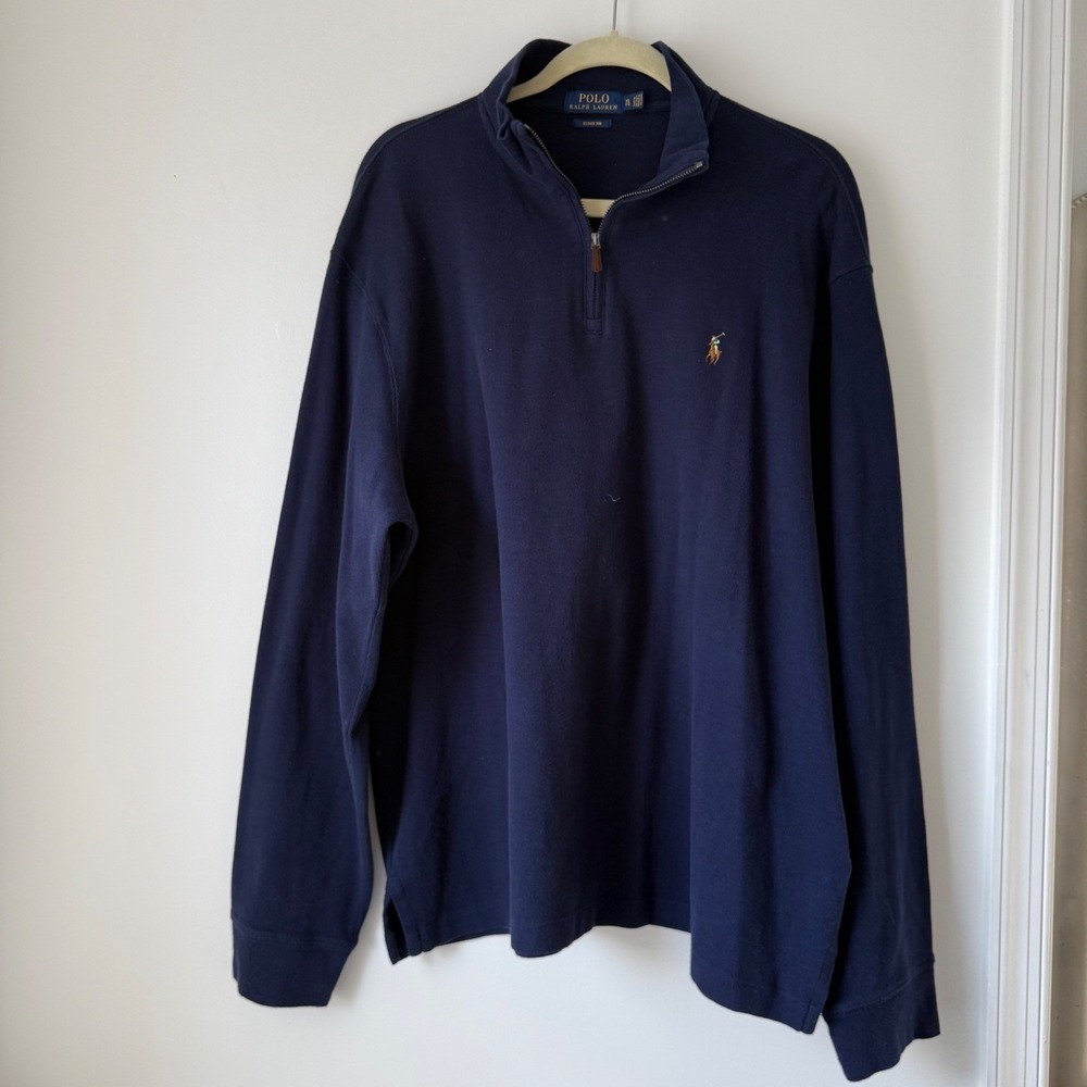 Polo Ralph‎ Lauren Estate Rib 1/4 Zip Pullover Mens XL Navy Flesh Pony Preppy
